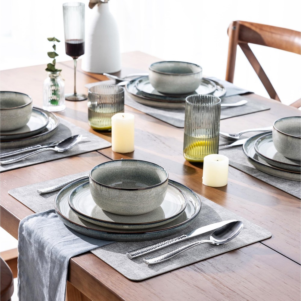 Ceramic Dinnerware Sets for 4, 12 Pieces Stoneware Plates and Bowls Sets, Rea...