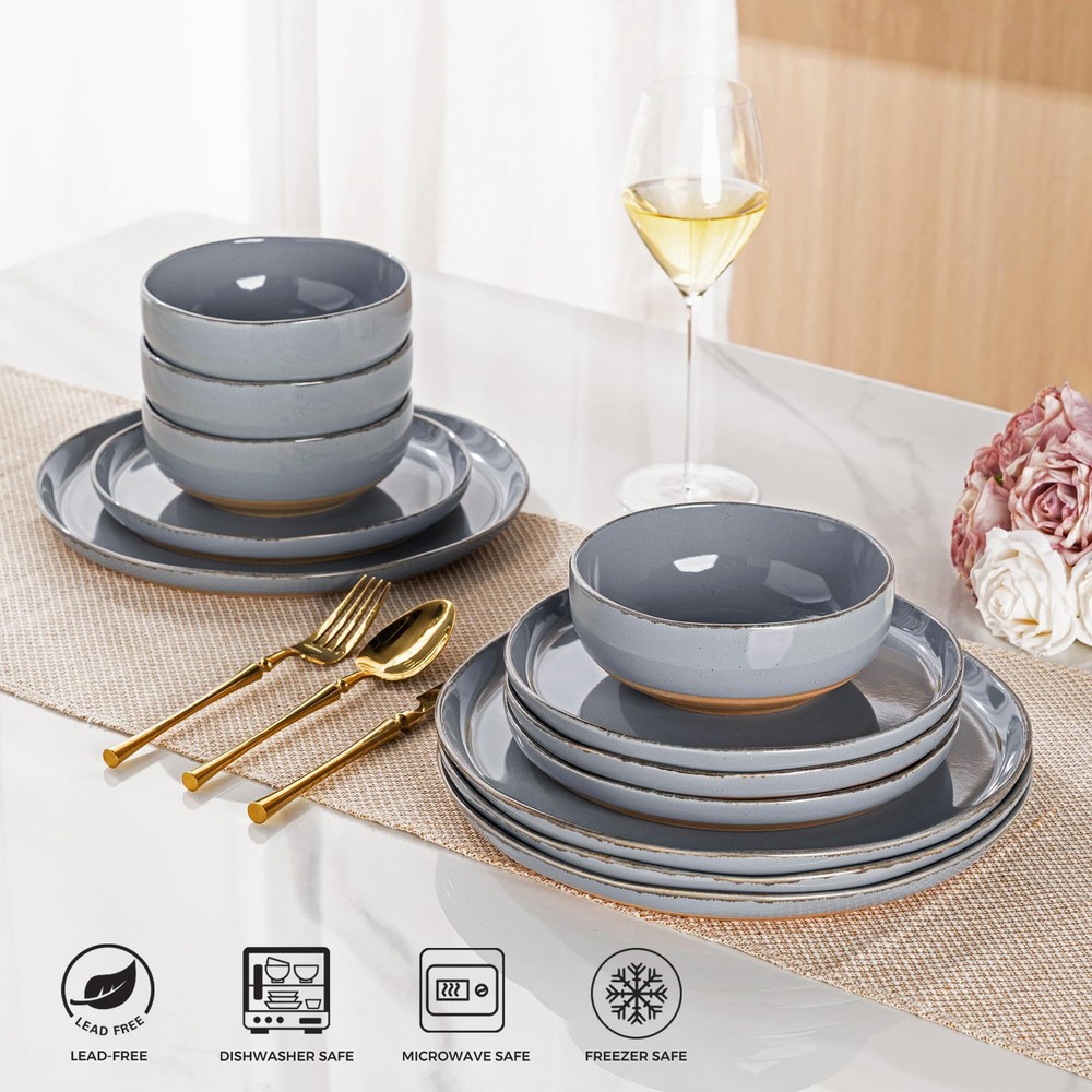 AmorArc Ceramic Dinnerware Sets for 4, 12 Pieces For 4(12Pcs), Limestone