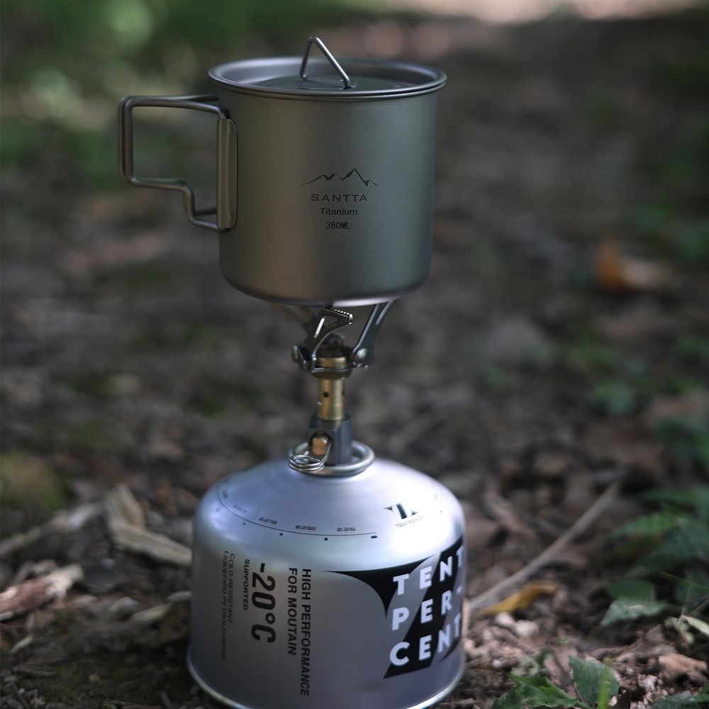 Titanium Camping Cookware Set – 700mL Pot with 380mL Drink Cup & Foldable Spo...