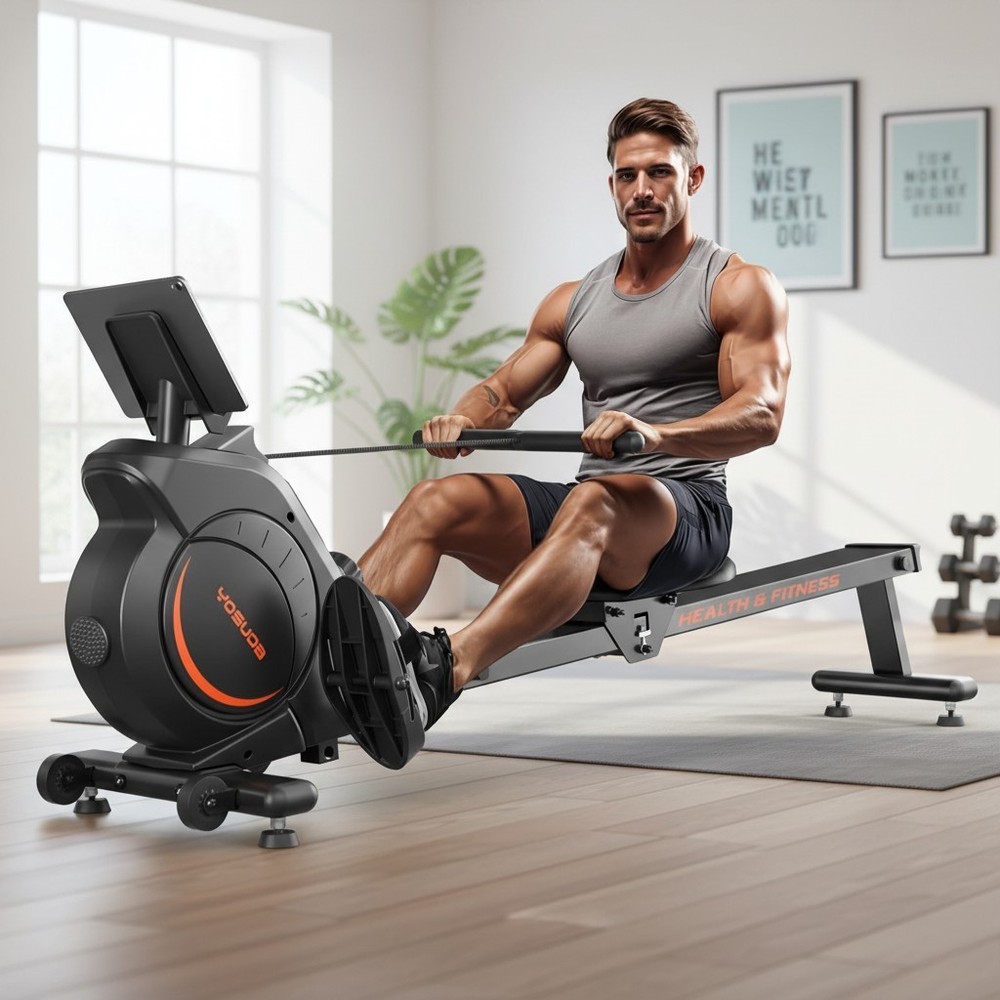 Home Rowing Machine with Comfortable Cushion & Tablet Holder - Easy to Assemble