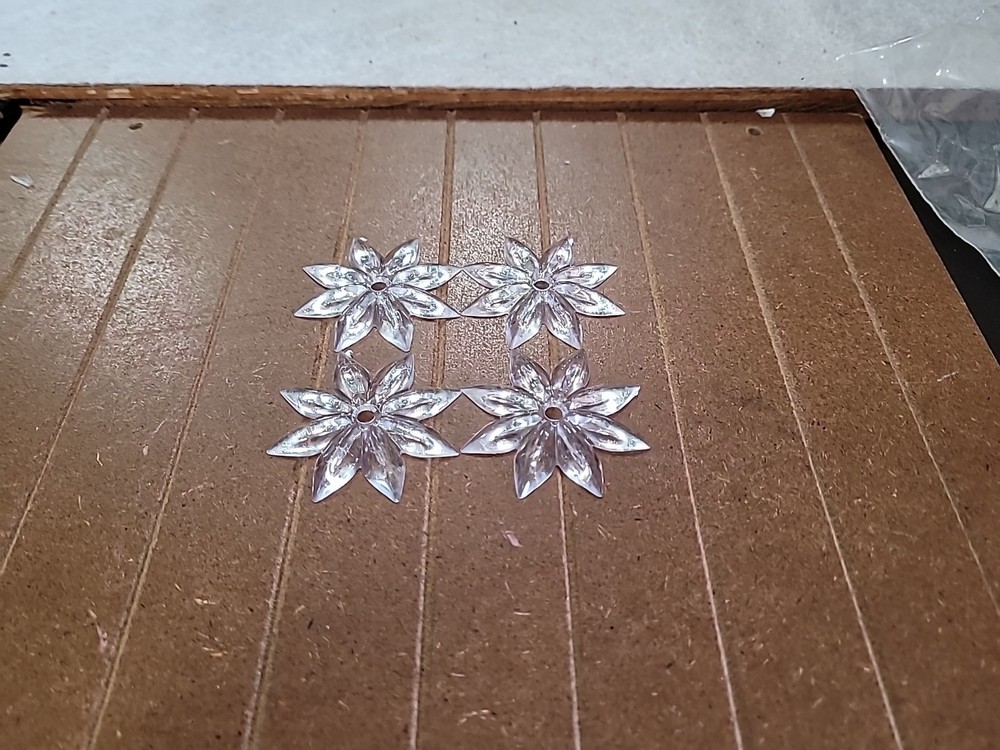 4 VINTAGE CLEAR MIRROR STAR ROSETTES , 2” diameter.