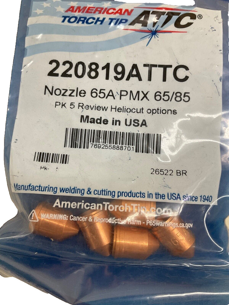 5-Pack AMERICAN TORCH TIP 220819 PLASMA NOZZLE 65A PMX 65/85