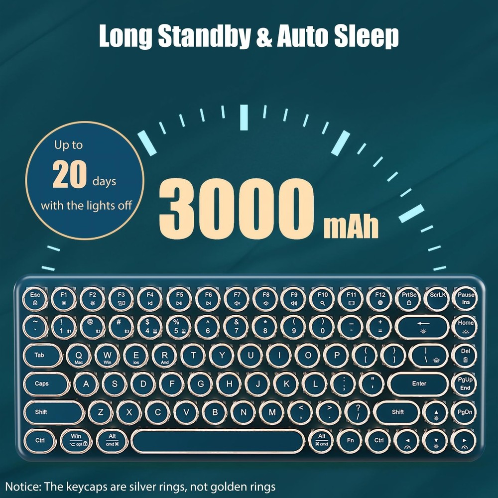 Typewriter Keyboard Wireless 2.4GHz/Bluetooth/USB-C Wired Mechanical Gaming K...