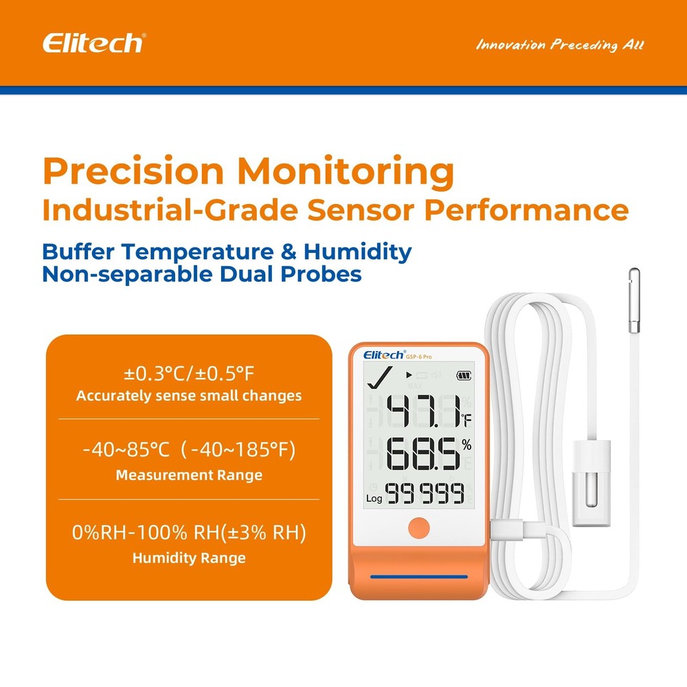 Elitech Bluetooth Thermometer Data Logger Temperature with Shadow Data 100000...