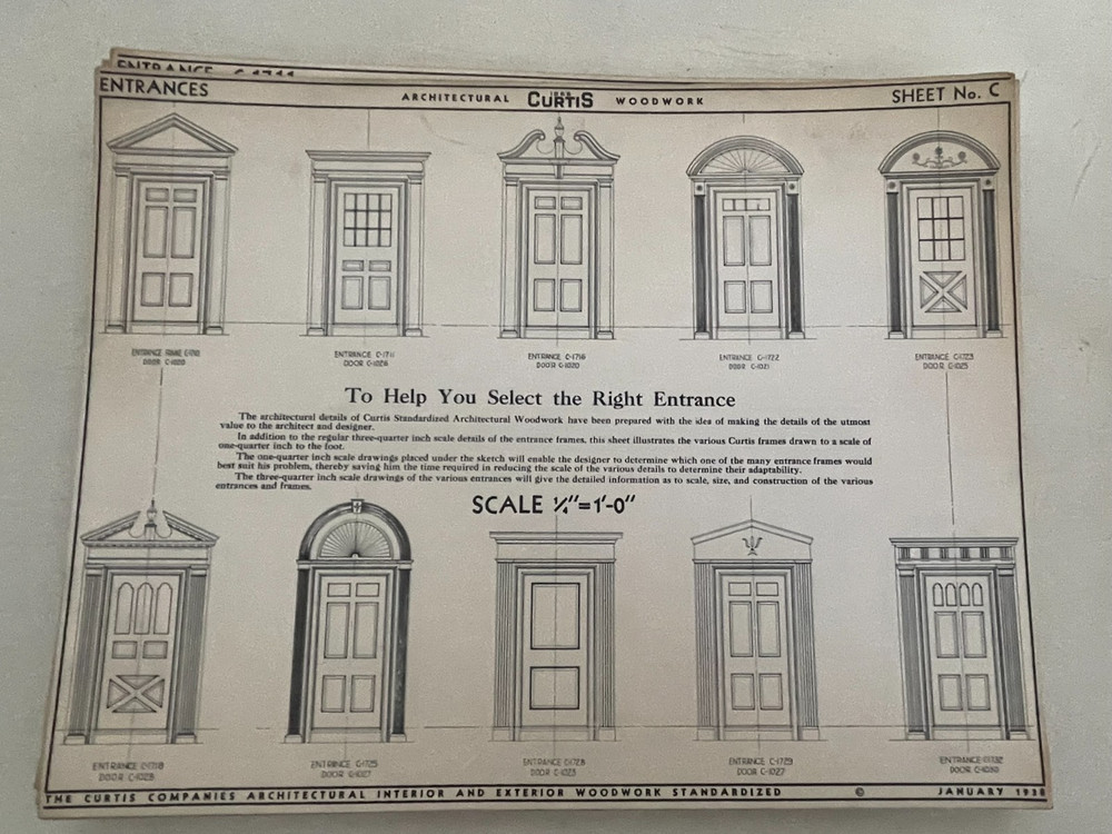 1938 CURTIS ARCHITECTURAL WOODWORK DETAILS, DOORS, WINDOWS, FRAMES, MANTELS