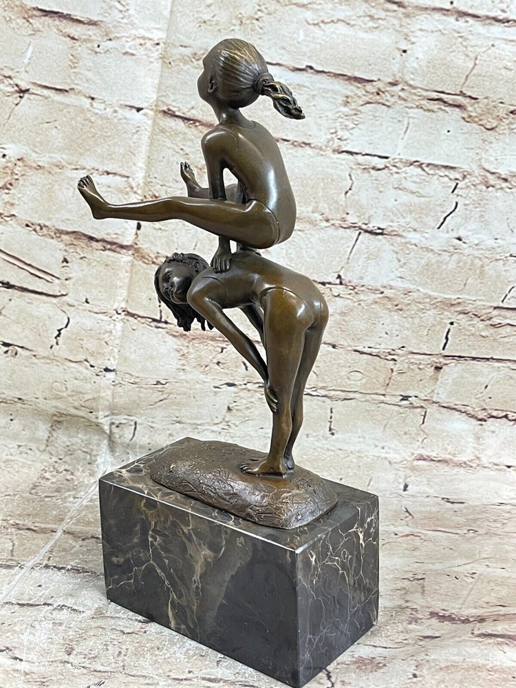 100% Solid Bronze Original Milo Book End Bookend Children Playing Sculpture Gift