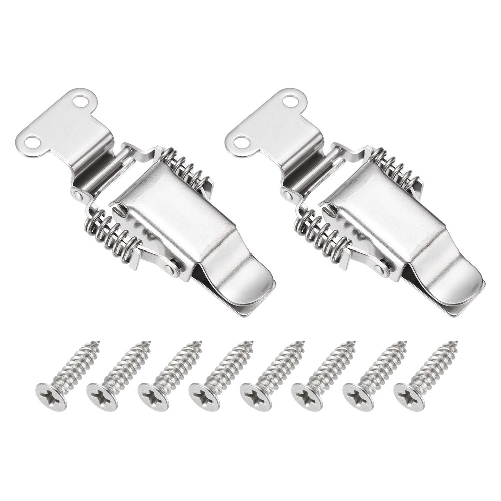 Stainless Steel Spring Loaded Toggle Latch with Angle Hook, (L,Silver) (2 Pcs)