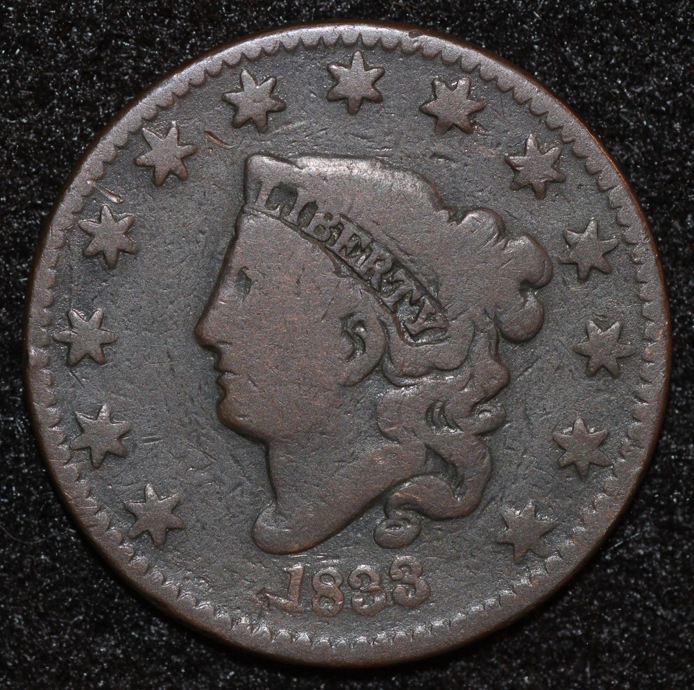 1833 Large Cent N-4 R-4 Obverse Die Cracks G026A