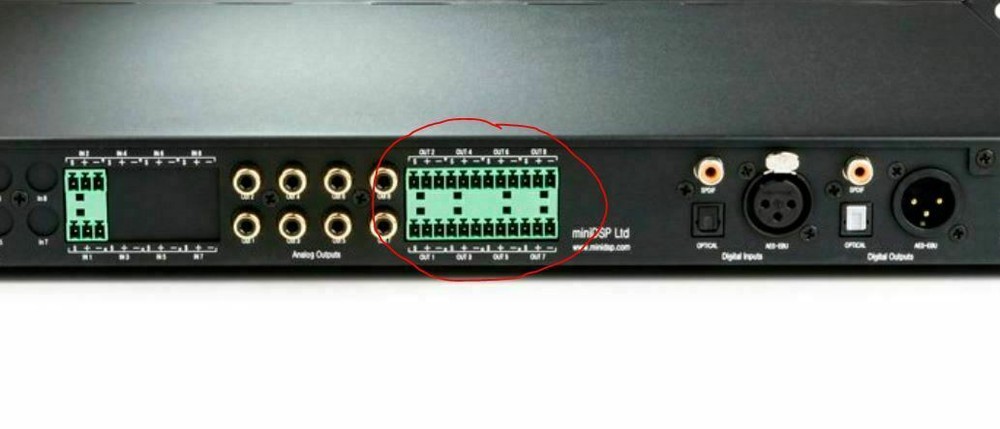 12-Pin Processor / High Level Input / Power DC / Remote Plug MiniDSP Mini DSP