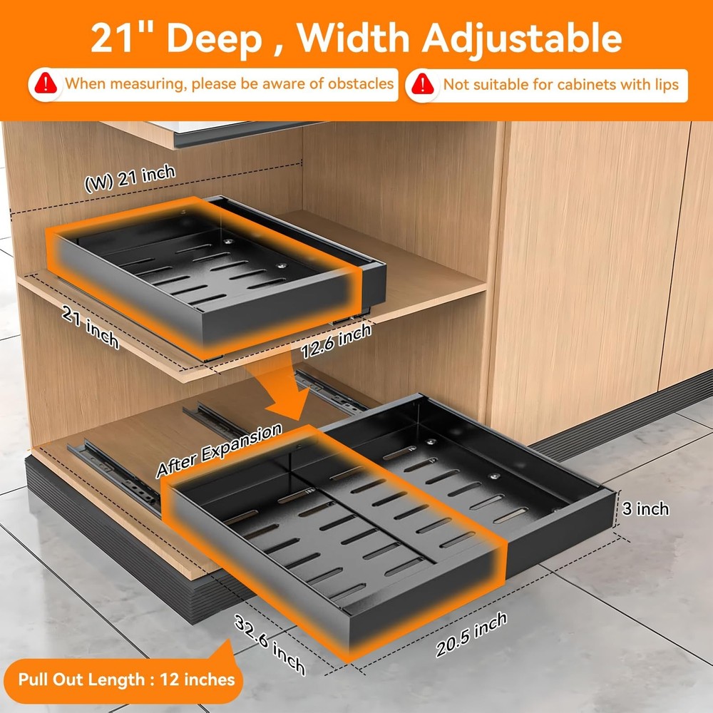 2 Pack 21'' Deep Pull Out Cabinet Organizer Expandable Width (12.6'' to 21'')...
