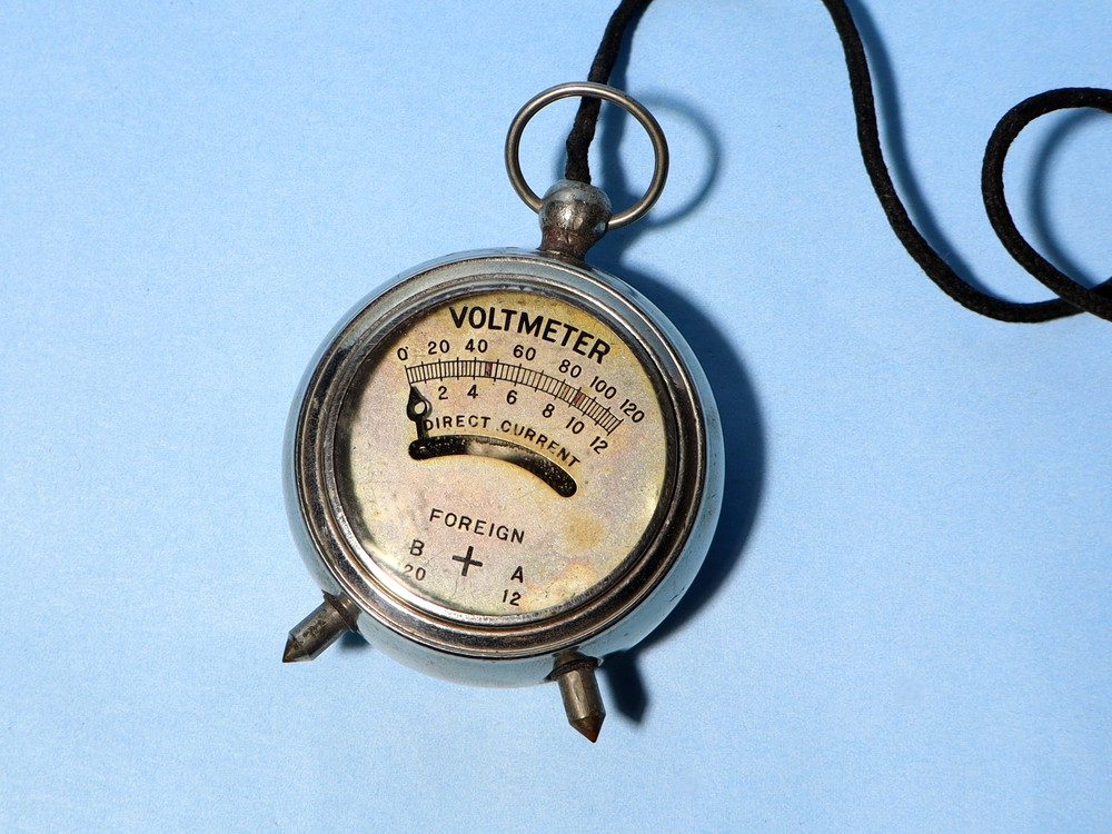 Antique Little Voltmeter Foreign Chrome #HY