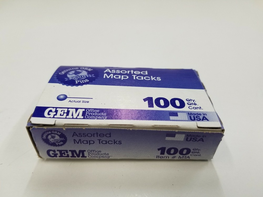 Gem Map Tacks, Plastic, Assorted, 3/8", 200/Box (GEMMTA)