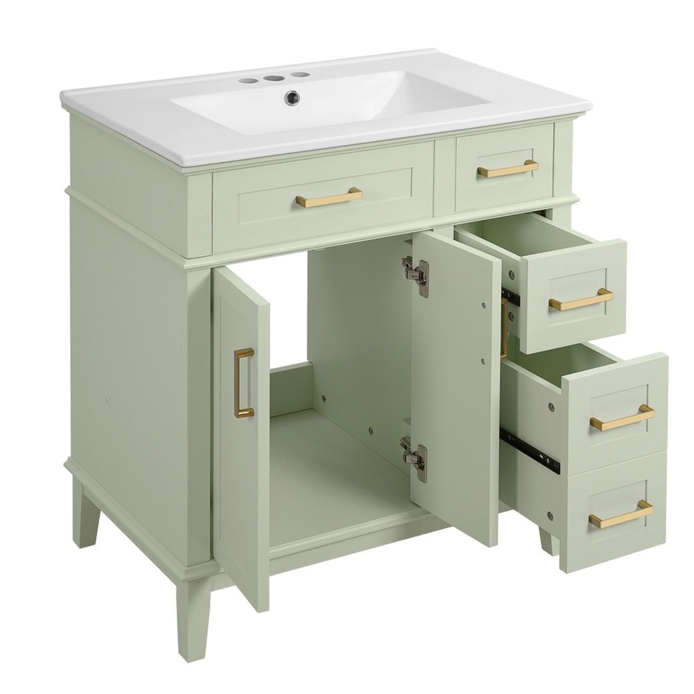 Elegant 30-Inch Bathroom Vanity with Ceramic Sink, Sturdy Solid Wood Frame &