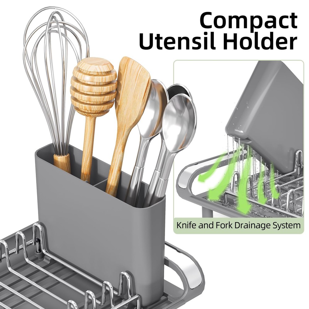 TOOLF Small Dish Drying Rack, Mini Expandable Compact Dish Rack, Slim Extenda...