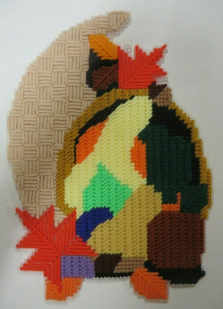 Plastic Canvas THANKSGIVING Completed Project Needlework 12" x 8" CORNUCOPIA