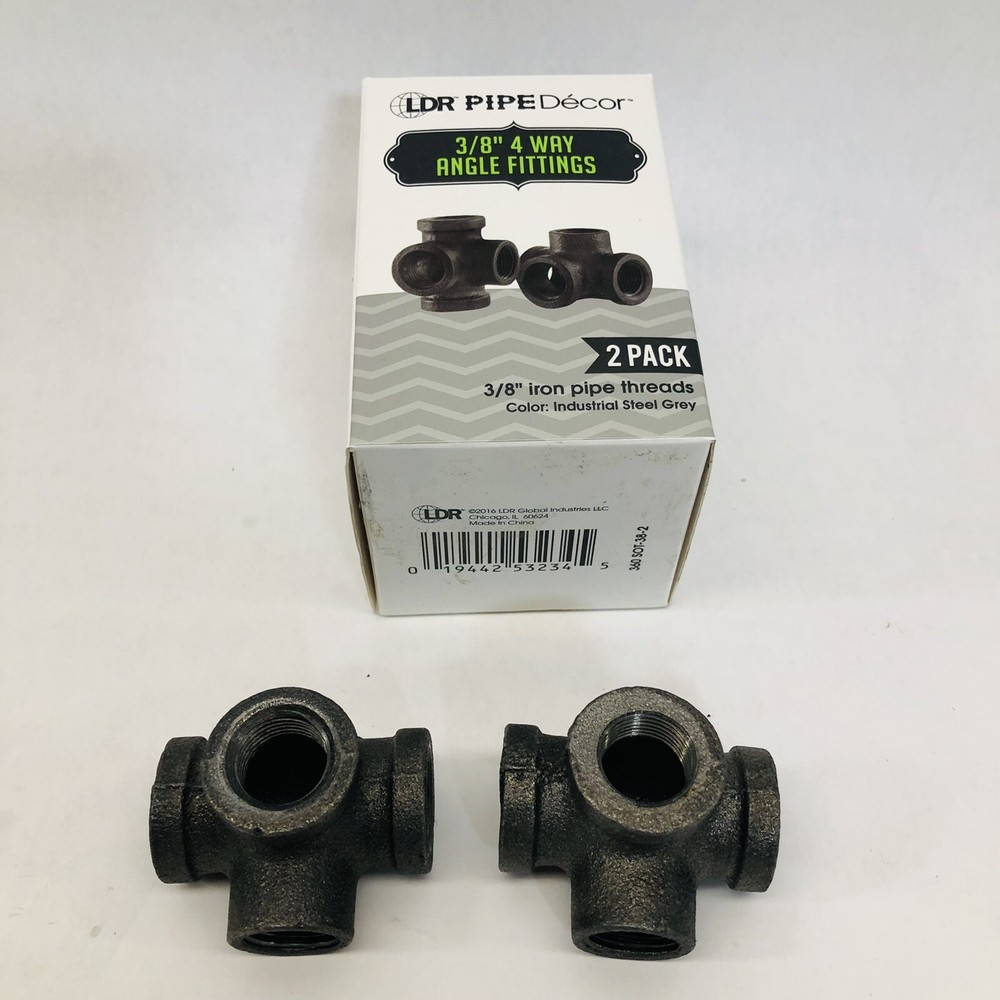 PACK OF 2 LDR PIPE DECOR™ ⅜" 4 WAY ANGLE FITTING GREY