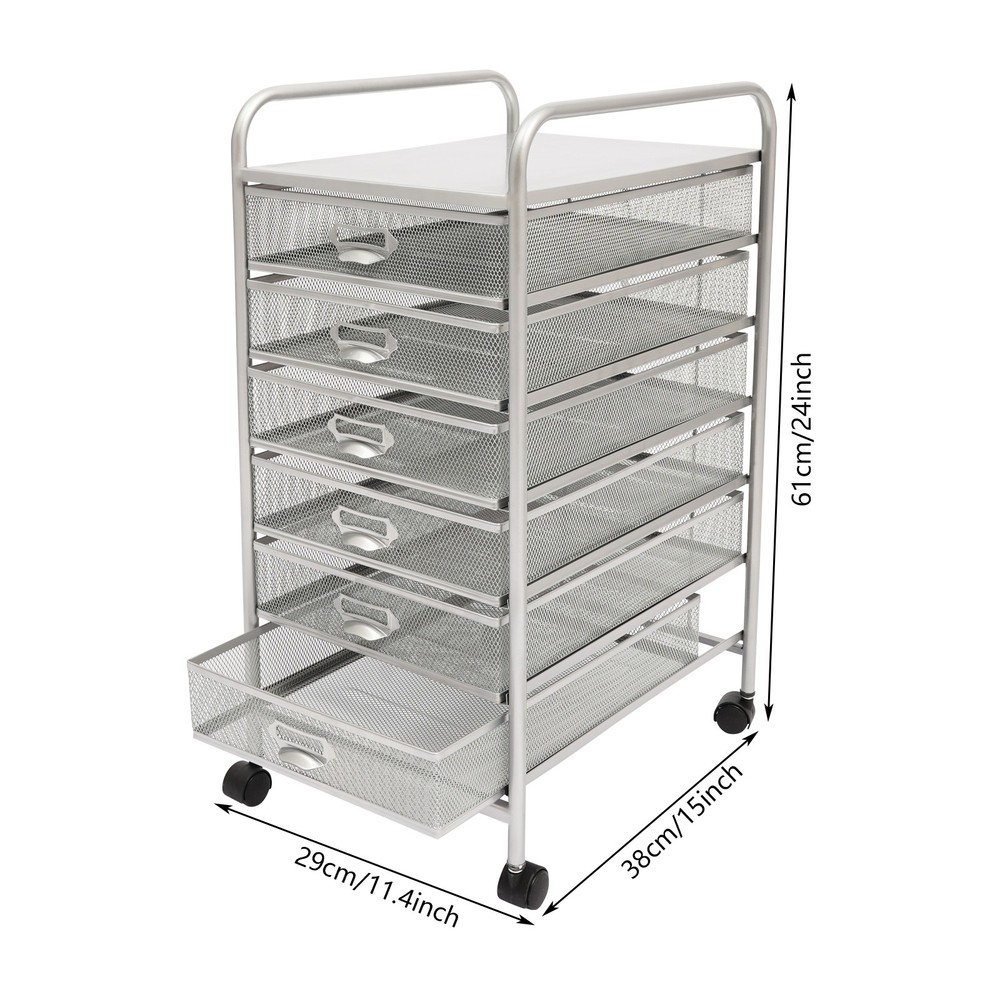 6-Drawer Mesh Rolling Storage Cart,Mobile File Organizer For Office,Study Silver