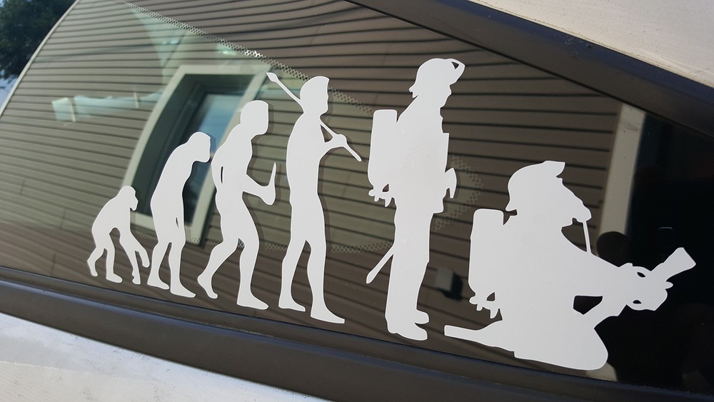 Firefighter Human Evolution Window Decal Sticker Gift Evolution humaine Pompier