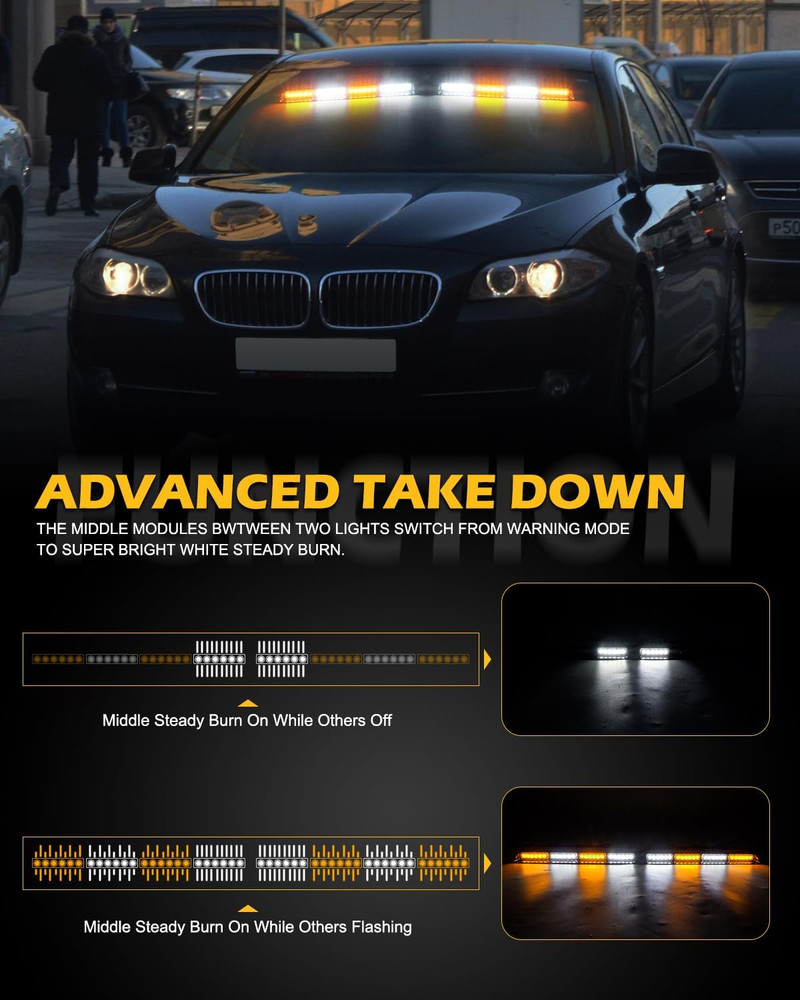 604N Emergency Dash Strobe Lights W/Controller: 2X16.8 Inch Amber White Security