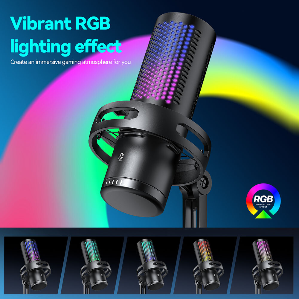 Gaming Microphone USB Computer Microphone for PC Mac PS4/5 Condenser Podcast RGB