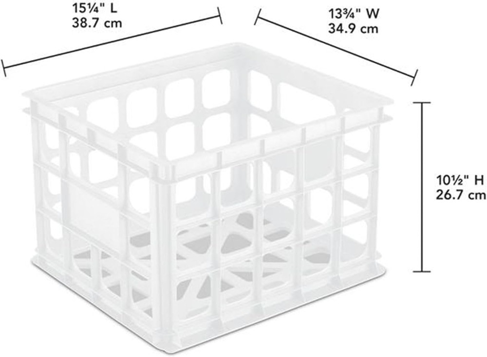 Sterilite Storage Crate, Stackable Plastic Bin Open Basket with Handles,6-Pack