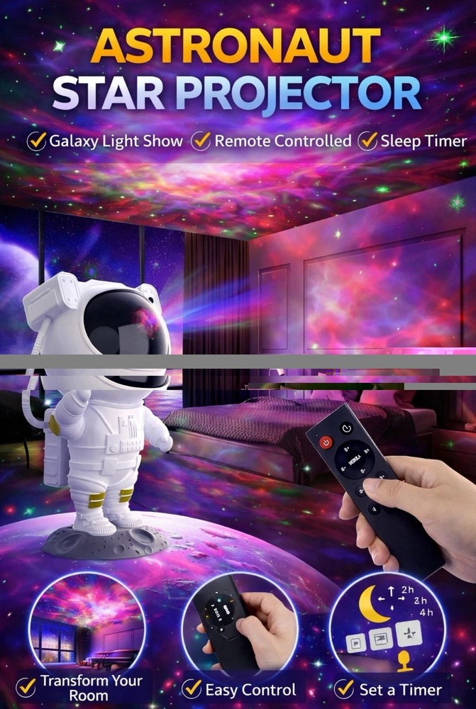 Astronaut Star Projector Night Light Remote Control Multicolor LED Adjustable