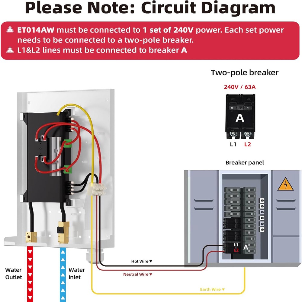 14000W 240V Tankless Water Heater LED Display Instant Hot Electric Boiler Indoor