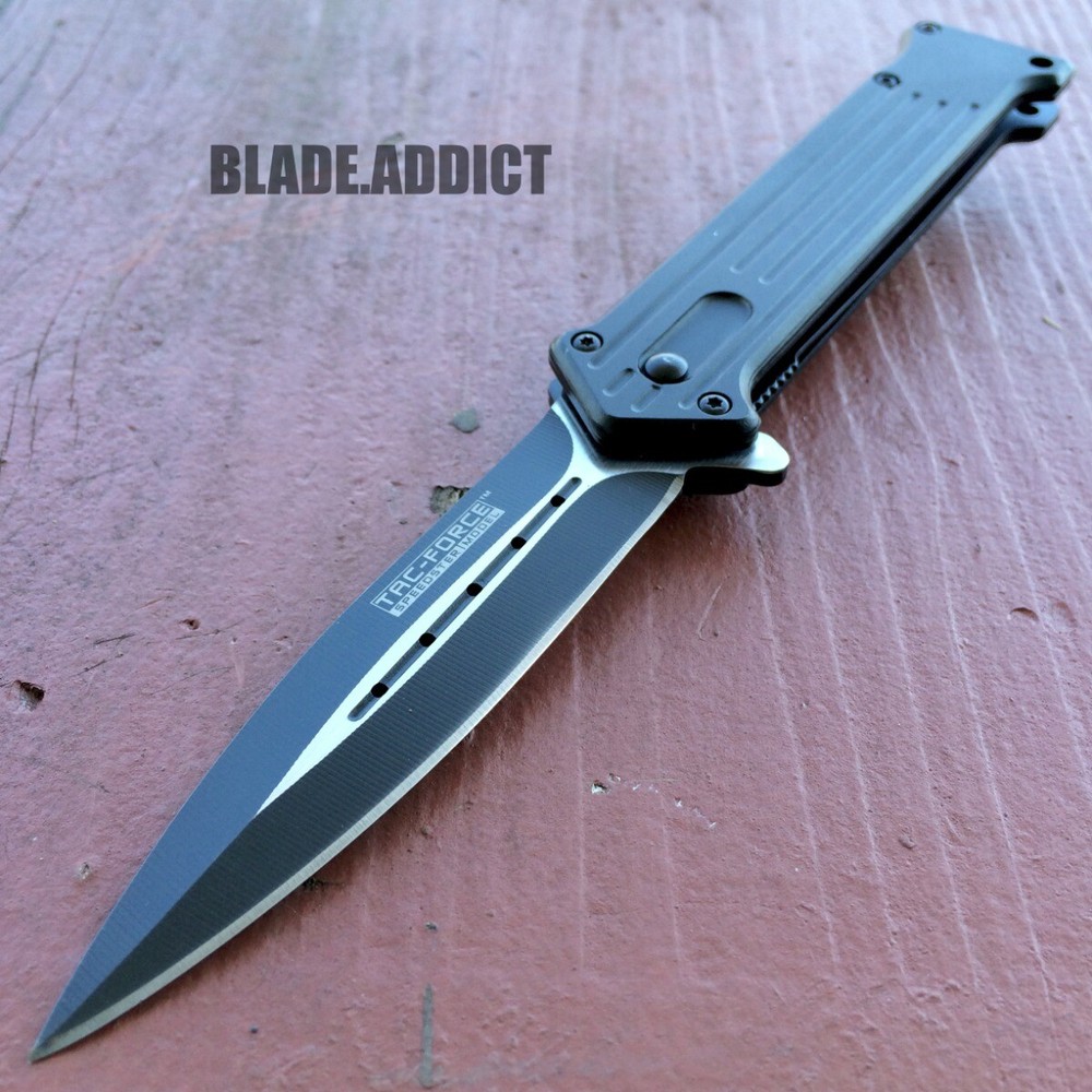 Tac-Force Black Dagger Blade Style Spring Open Assisted Folding Pocket Knife