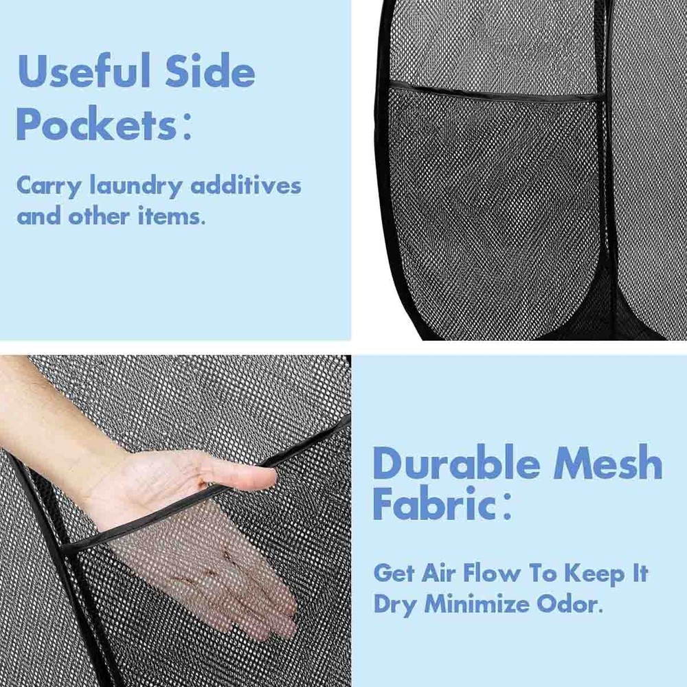 Pop Up Blak Hamper 2 PCS Mesh Pop Up Laundry Hamper Foldable Mesh Laundry Basket