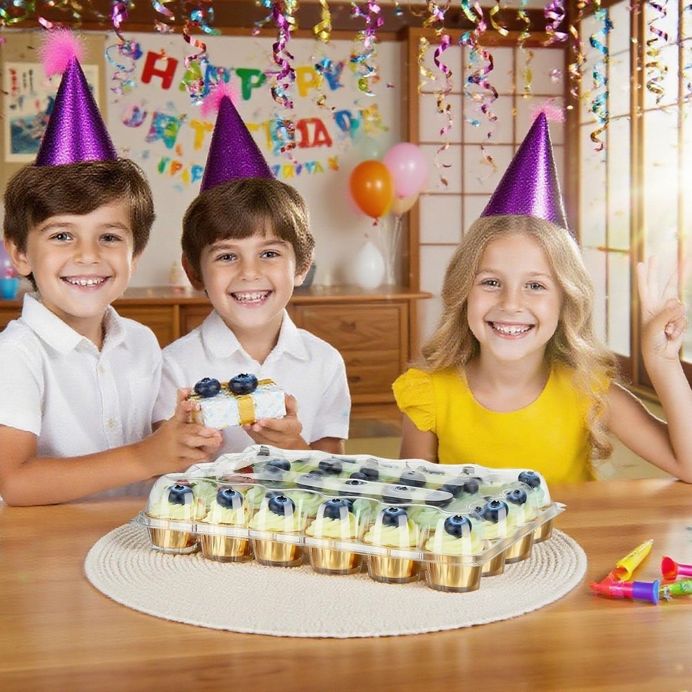 PYYZHALI 24 Pack x 10 Sets Count Cupcake Containers, Plastic Disposable Cupca...