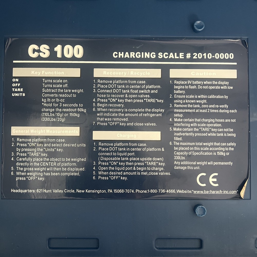 Bacharach CS100 Electronic Refrigerant Charging Scale With Case