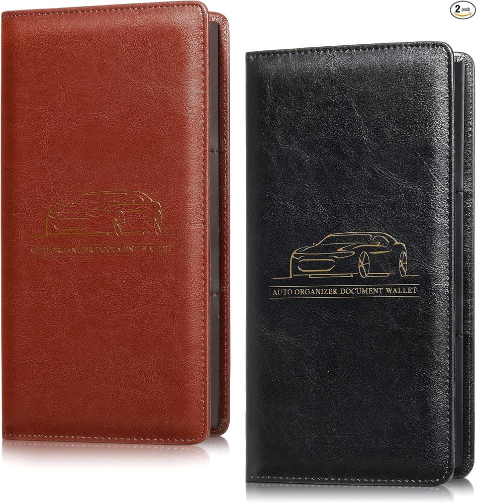 2 Pcs Car Registration and Insurance Card Holder, Black, Brown with Logo