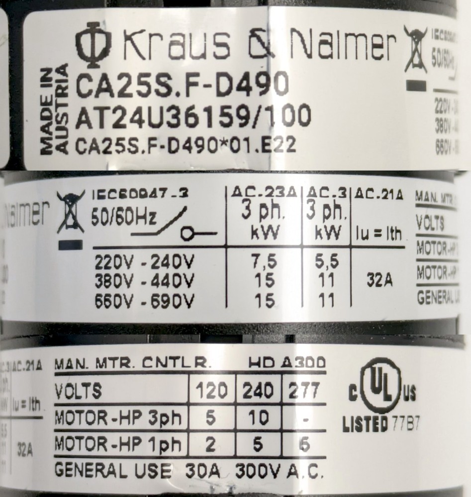 Kraus & Naimer CA25s 30A switch, panel mnt, 2-position 60° 6-pole, customizeable