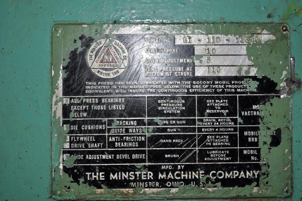 110 TON MINSTER GAP FRAME PRESS