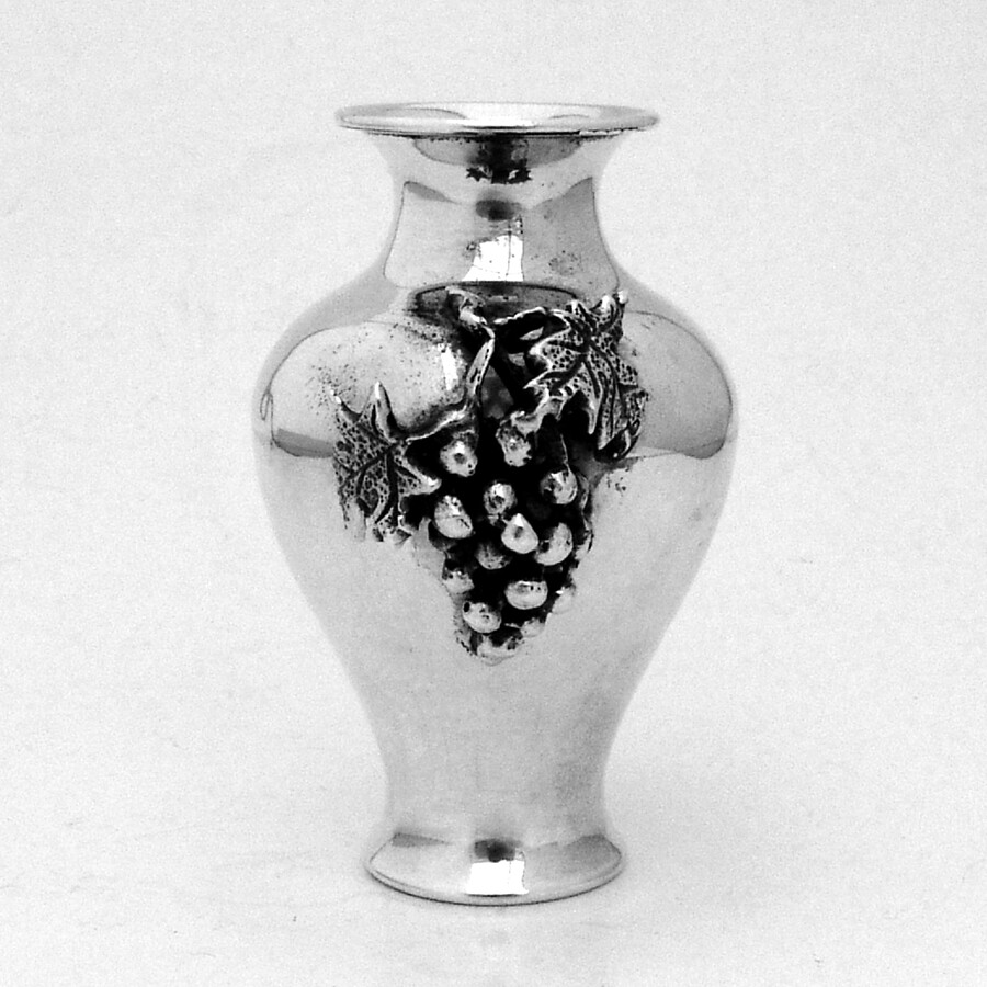 Small Vase Applied Cast Grape Bunch Sterling Silver