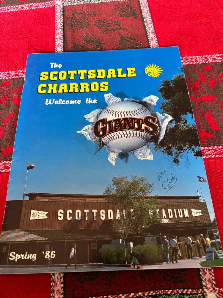 1986 Giants Spring Program vs Cubs- scored (Giant Will Clark autograph cover)