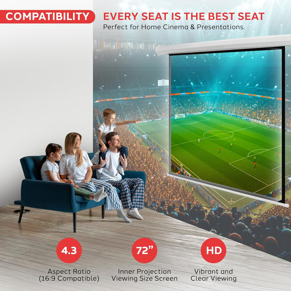 72" Portable Motorized Matte White Projector Screen - Automatic Projection Displ