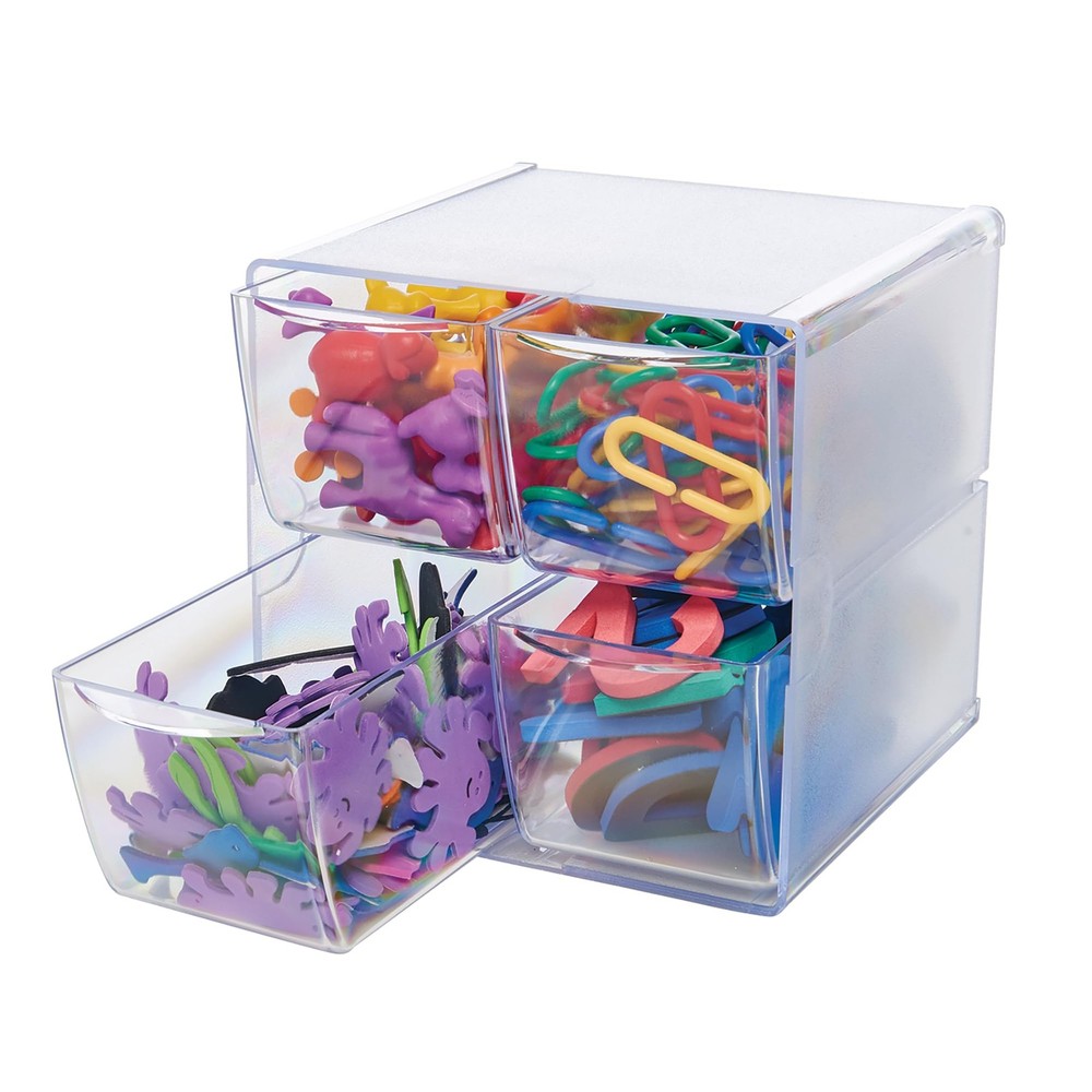 Stackable Cube Organizer, Desk and Craft Organizer, 4 Drawers, Clear, Removab...