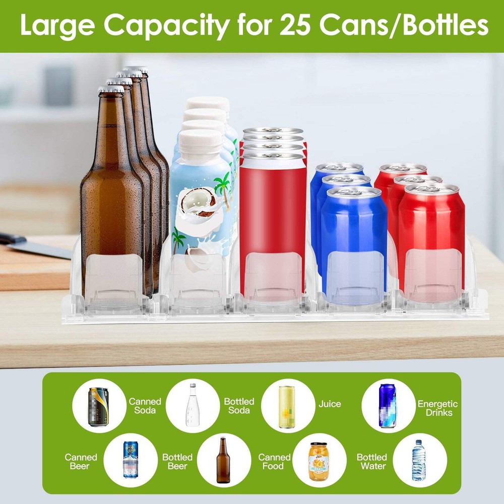 Drink Organizer for Fridge Spring Loaded Beverage Dispenser Width Adjustable Dri
