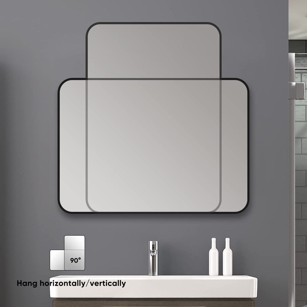 SNUGACE Black Metal Framed Mirror Rectangle Wall Mount Bathroom Vanity Mirror...
