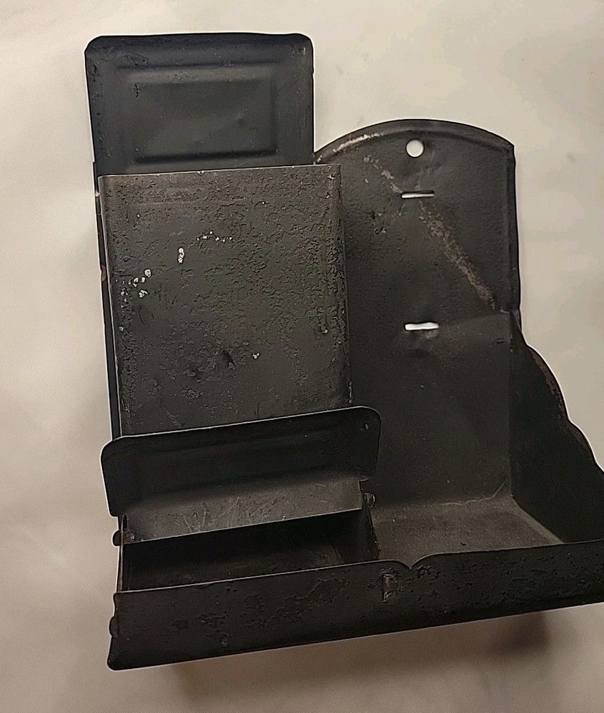 Vintage Double Match Box Holder Black Tin