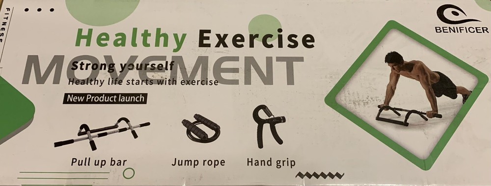 3 piece exercise kit pullup/pushup bar,  jump rope and hand grip