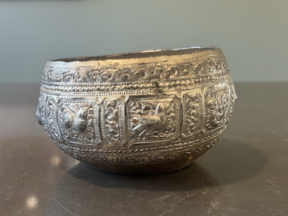 Masterwork Burmese Thabeik Bowl - Deep Repoussé - High-Def Embossed Figures