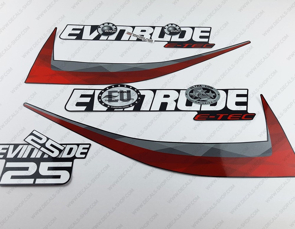 Evinrude 25 hp ETEC 2011-2014 outboard engine decals sticker set Graphite Cowl