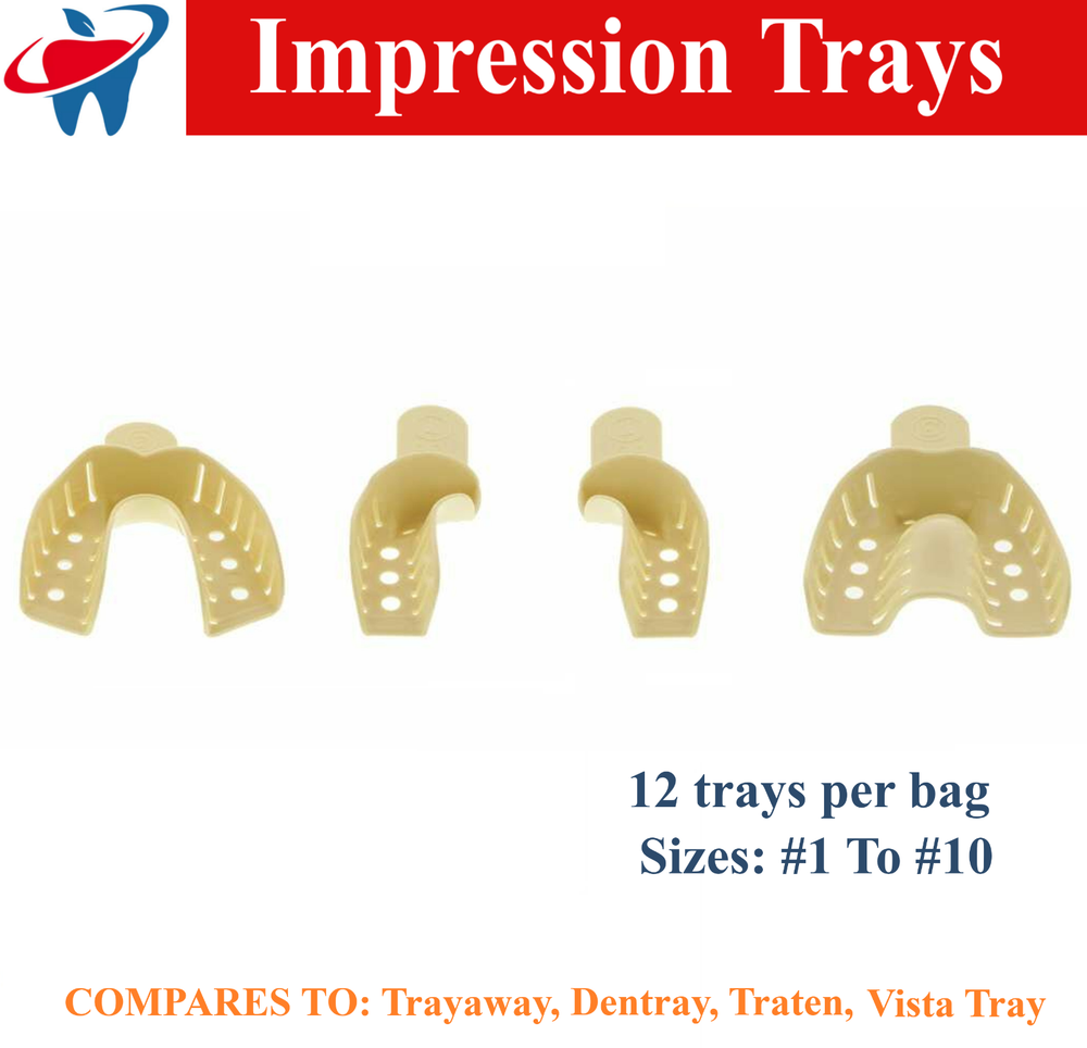 Dental Impression Trays Perforated Plastic Upper Lower, Beige, All Sizes, 12/Bg