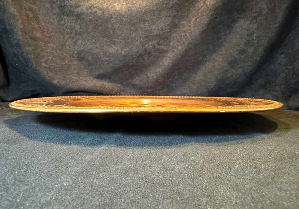 Vintage Solid Embossed Copper Passover Seder Round Tray 13.5"