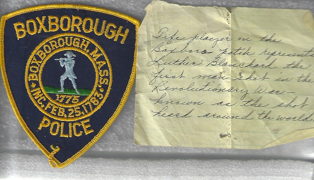 Boxborough Police (Massachusetts) Shoulder Patch with handwritten history