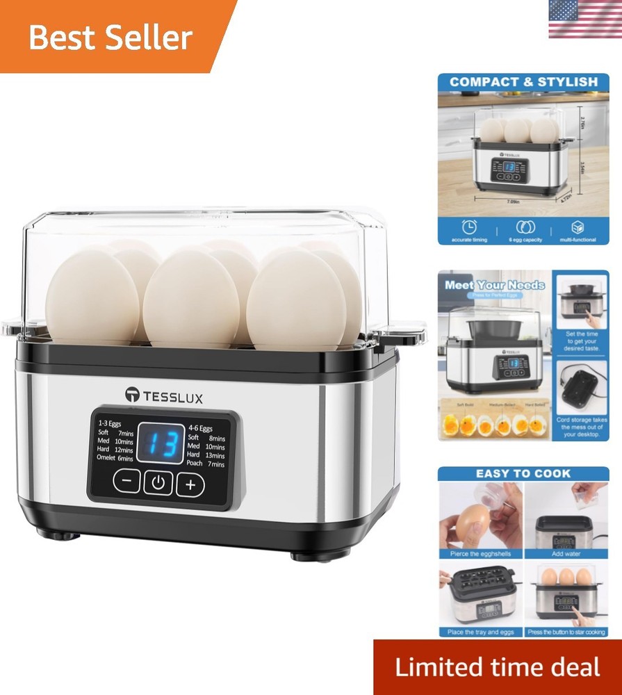 Electric Rapid Egg Cooker, 6 Egg Capacity for Hard Boiled Eggs, Poached Eggs,...