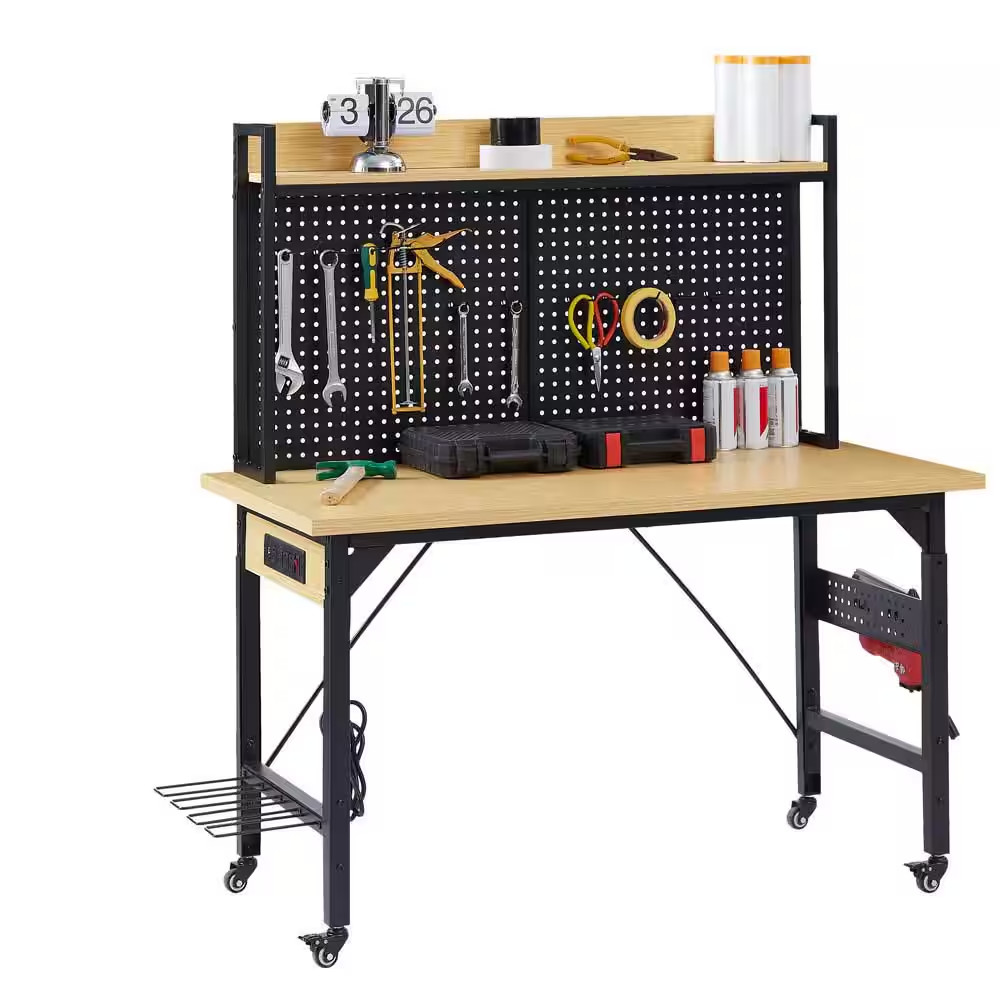 48" Heavy Duty Adjustable Workbench with Pegboard, Adjustable Work Table with Po