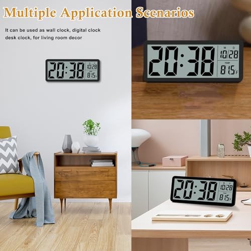 Digital LCD Wall Clock Easy to Set, 8.5 Inch LCD Screen with Black